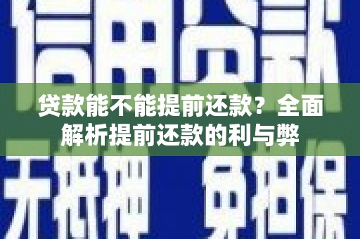 文安贷款能不能提前还款？全面解析提前还款的利与弊